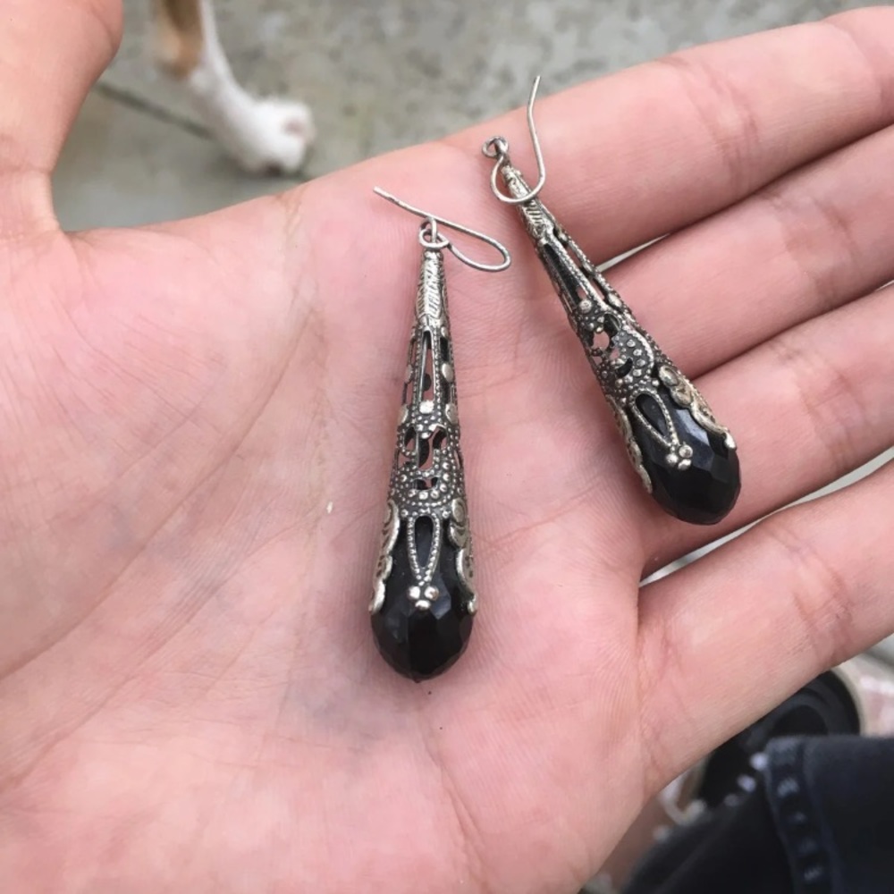 Black Enamel Crystal Earrings